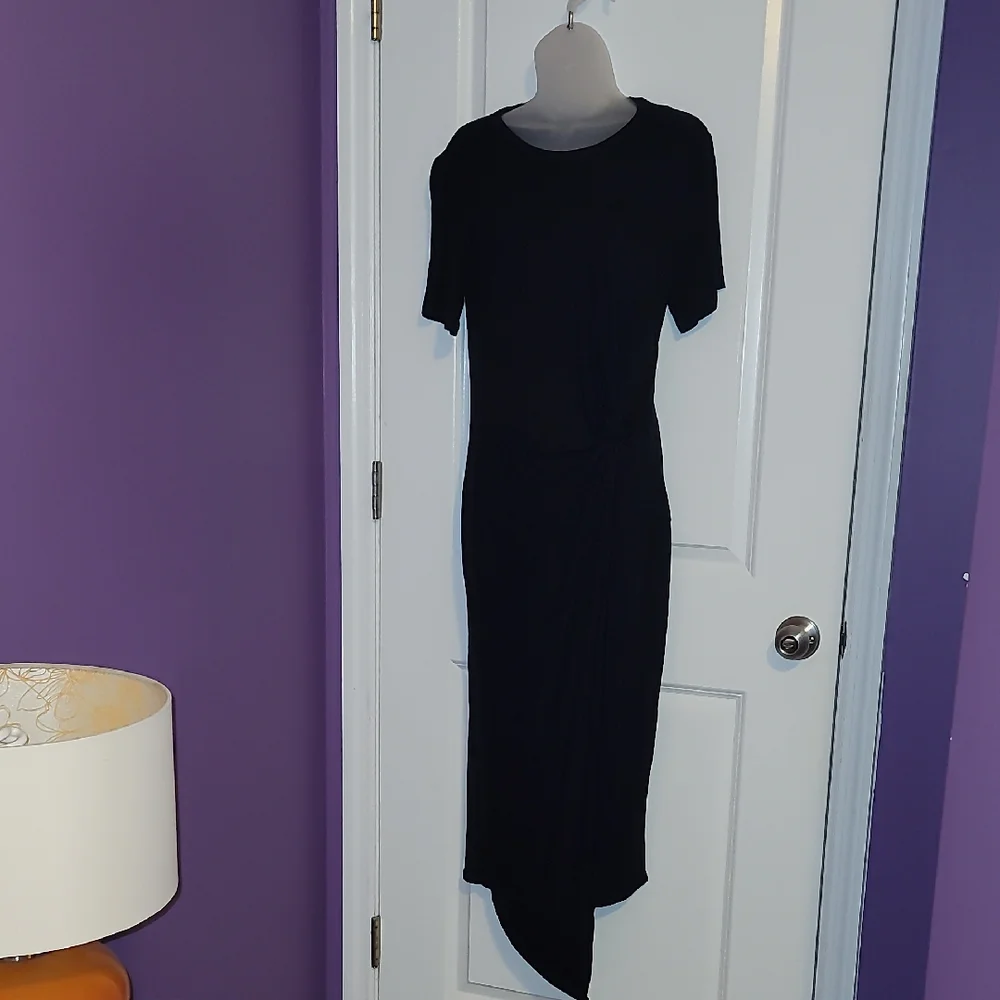 Elegant Black Midi Side Knot  Dress Sz: L